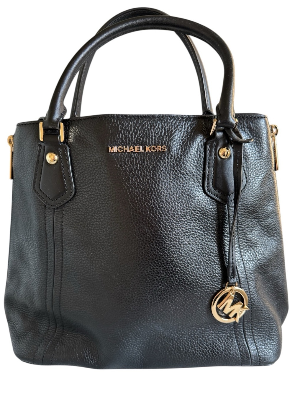 Michael Kors Pebbled Black Leather Satchel Shoulder Side Zippers Handbag